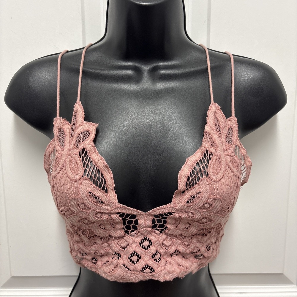 Free People Adella Crochet Lacey Bra Mauve Pink Romantic Boho Festival - Small